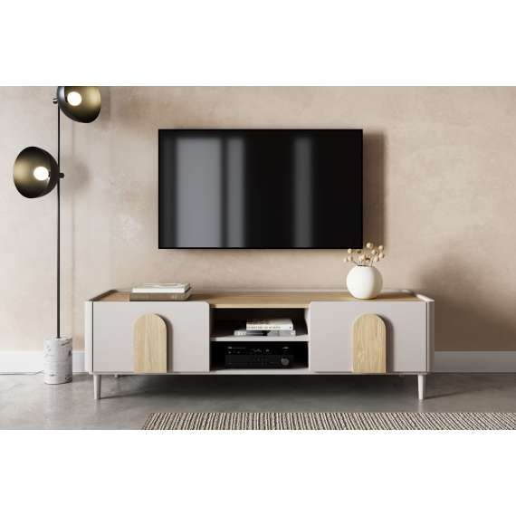 Tv-ben AMILIO - 170x48 cm - 1 skuff- 1 dør- cashmere - oljet eik