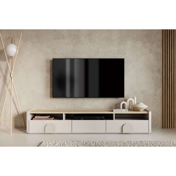 Tv-ben AMILIO 200x36 cm - 2 skuffer - 1 dør- cashmere - oljet eik