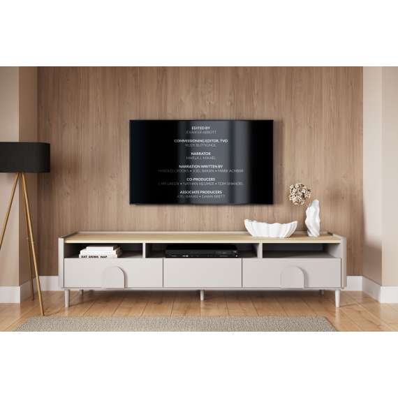 Tv-ben AMILIO 200x48 cm - 2 skuffer - 1 dør- cashmere - oljet eik