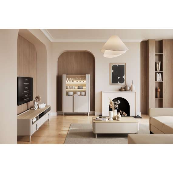 Tv-ben AMILIO 200x48 cm - 2 skuffer - 1 dør- cashmere - oljet eik