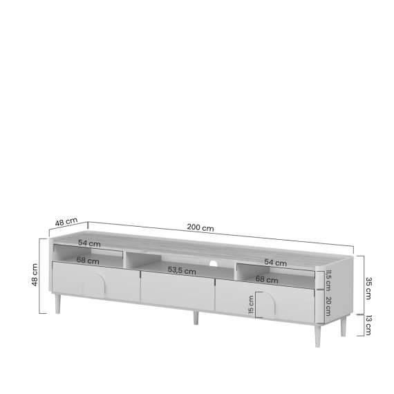 Tv-ben AMILIO 200x48 cm - 2 skuffer - 1 dør- cashmere - oljet eik