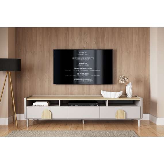 Tv-ben AMILIO 200x48 cm - 2 skuffer - 1 dør- cashmere - oljet eik