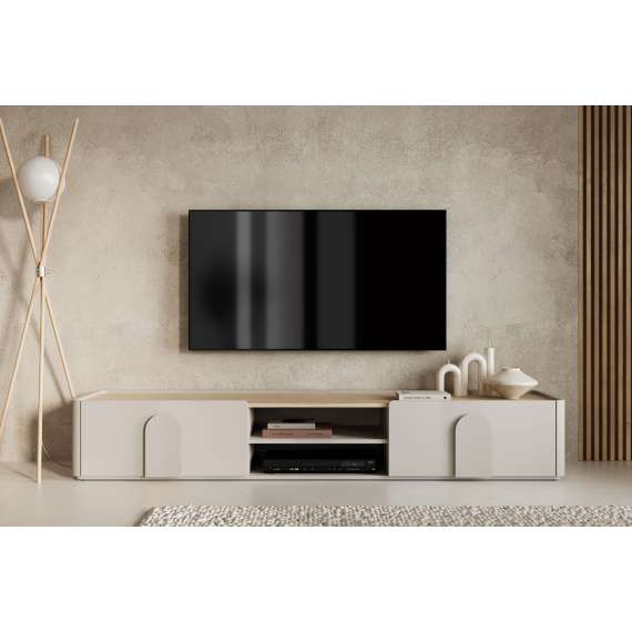 Tv-ben AMILIO - 220x36 cm - 1 skuff - 1 dør- cashmere - oljet eik