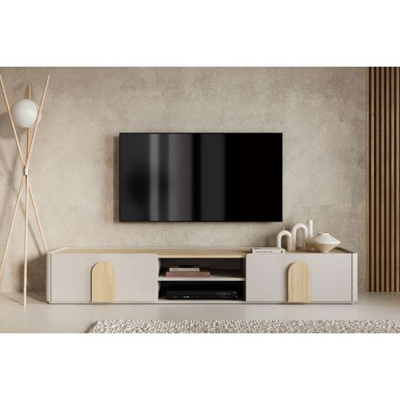 Tv-ben AMILIO - 220x36 cm - 1 skuff - 1 dør- cashmere - oljet eik