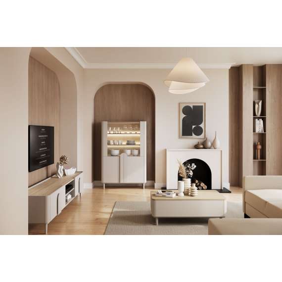 Tv-ben AMILIO 220x48 cm - 1 skuff - 1 dør- cashmere - oljet eik