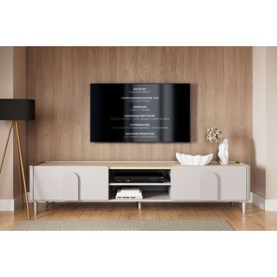 Tv-ben AMILIO 220x48 cm - 1 skuff - 1 dør- cashmere - oljet eik
