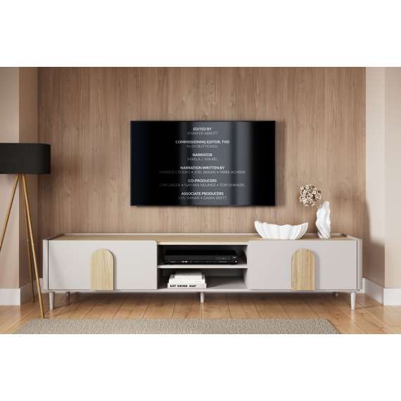 Tv-ben AMILIO 220x48 cm - 1 skuff - 1 dør- cashmere - oljet eik