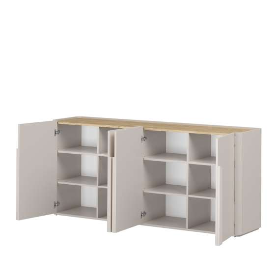 Skjenk AMILIO - 200x89 cm - 4 dører - cashmere - oljet eik