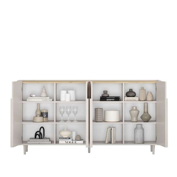 Skjenk AMILIO - 200x102 cm - 4 dører - cashmere - oljet eik - tre bein