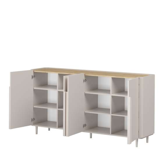 Skjenk AMILIO - 200x102 cm - 4 dører - cashmere - oljet eik - tre bein