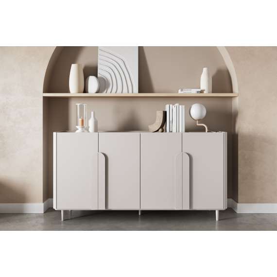 Skjenk AMILIO - 200x102 cm - 4 dører - cashmere - oljet eik - tre bein