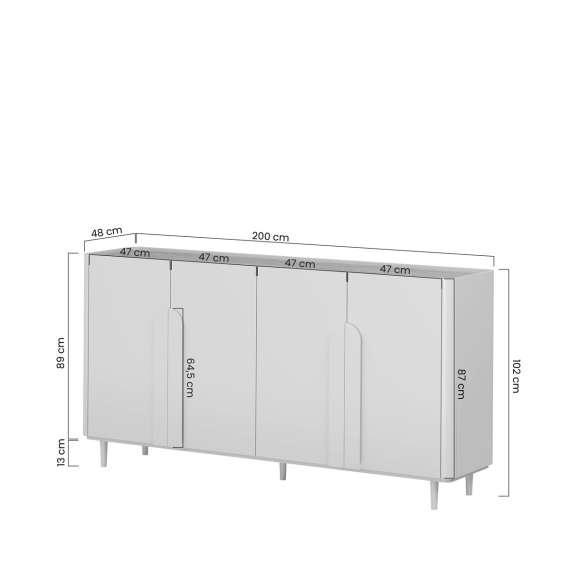 Skjenk AMILIO - 200x102 cm - 4 dører - cashmere - oljet eik - tre bein