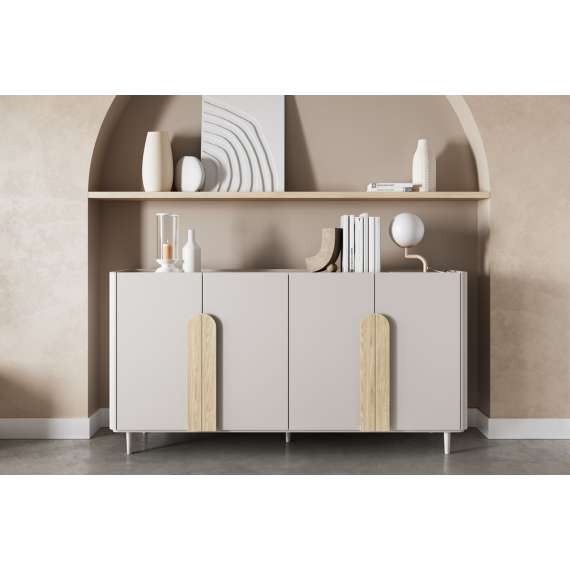 Skjenk AMILIO - 200x102 cm - 4 dører - cashmere - oljet eik - tre bein