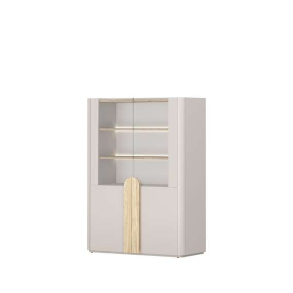 Vitrineskap AMILIO - 100x138 cm - 2 dører - cashmere - oljet eik