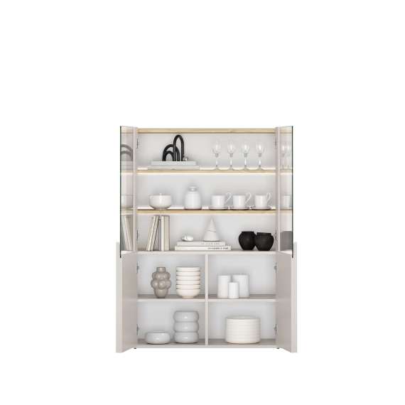 Vitrineskap AMILIO - 100x138 cm - 2 dører - cashmere - oljet eik