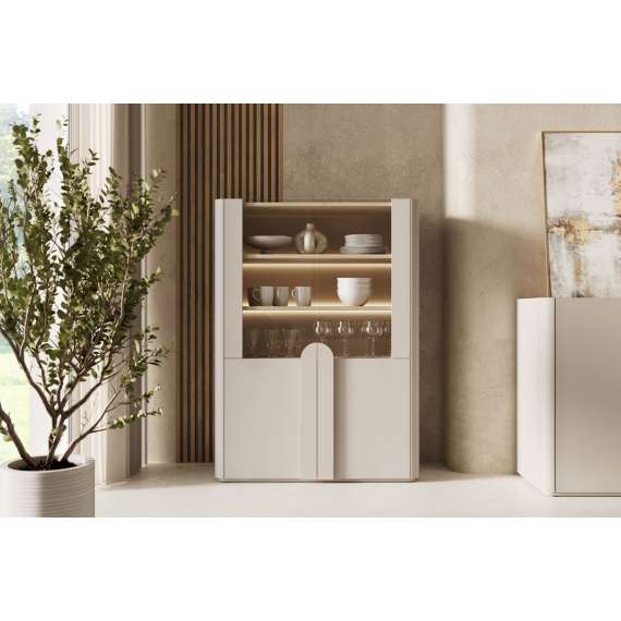 Vitrineskap AMILIO - 100x138 cm - 2 dører - cashmere - oljet eik