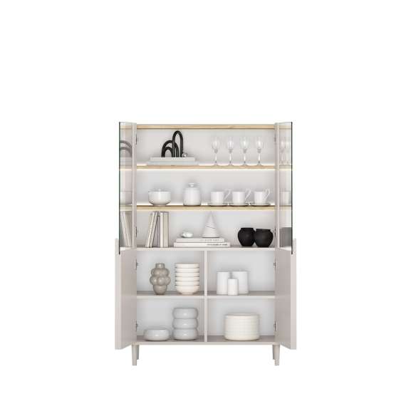 Vitrineskap AMILIO - 100x150 cm - 2 dører - cashmere - oljet eik