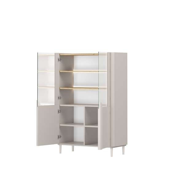 Vitrineskap AMILIO - 100x150 cm - 2 dører - cashmere - oljet eik