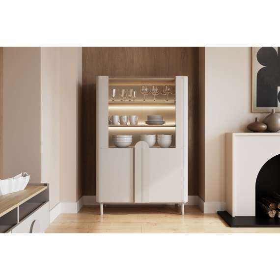 Vitrineskap AMILIO - 100x150 cm - 2 dører - cashmere - oljet eik