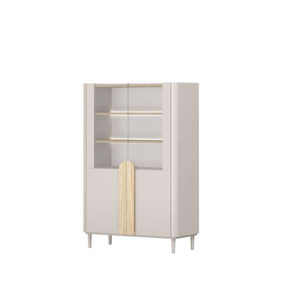 Vitrineskap AMILIO - 100x150 cm - 2 dører - cashmere - oljet eik