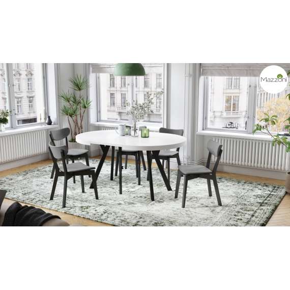 Spisebord VITO 110-310 cm - hvit matt - svart bein - uttrekkbart