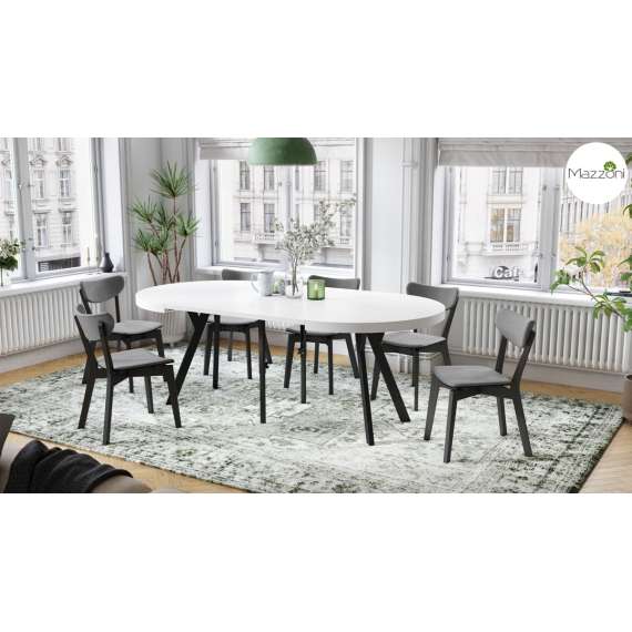 Spisebord VITO 110-310 cm - hvit matt - svart bein - uttrekkbart