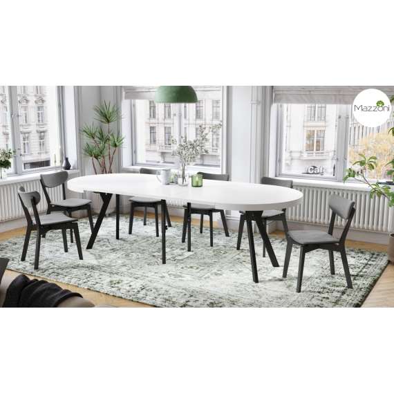 Spisebord VITO 110-310 cm - hvit matt - svart bein - uttrekkbart