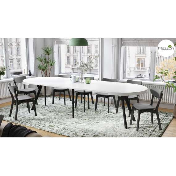 Spisebord VITO 110-310 cm - hvit matt - svart bein - uttrekkbart