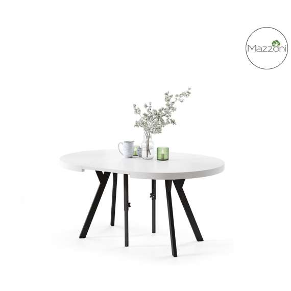 Spisebord VITO 110-310 cm - hvit matt - svart bein - uttrekkbart