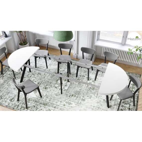 Spisebord VITO 110-310 cm - hvit matt - svart bein - uttrekkbart