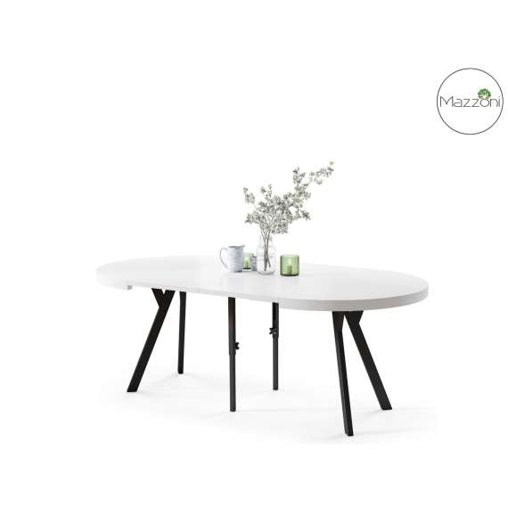 Spisebord VITO 110-310 cm - hvit matt - svart bein - uttrekkbart