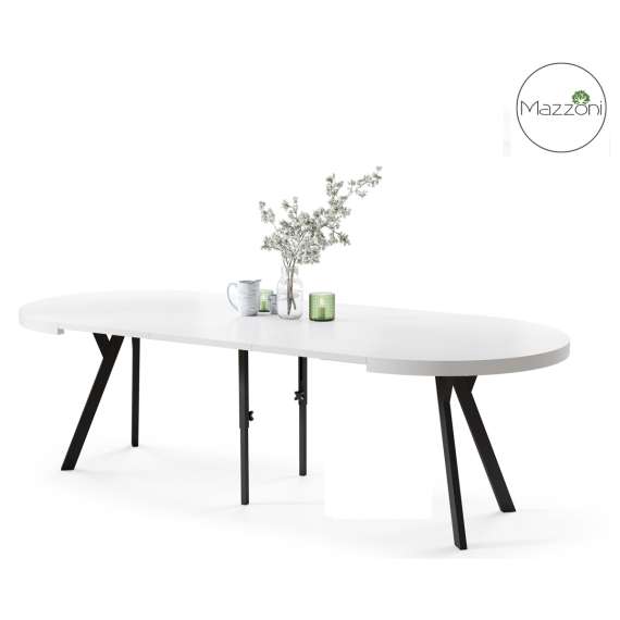 Spisebord VITO 110-310 cm - hvit matt - svart bein - uttrekkbart