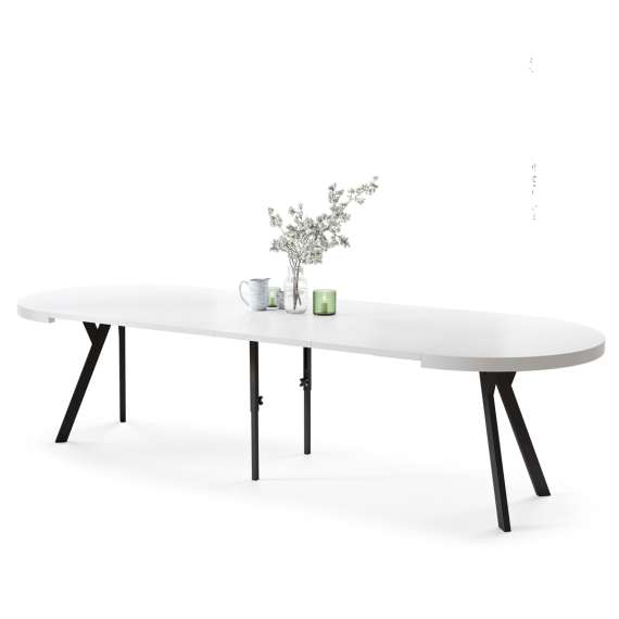 Spisebord VITO 110-310 cm - hvit matt - svart bein - uttrekkbart