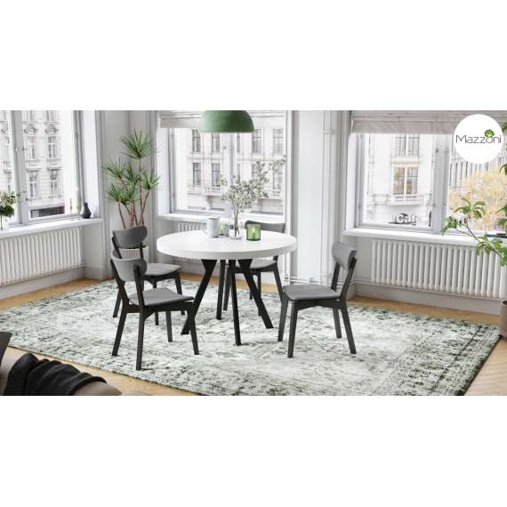 Spisebord VITO 110-310 cm - hvit matt - svart bein - uttrekkbart