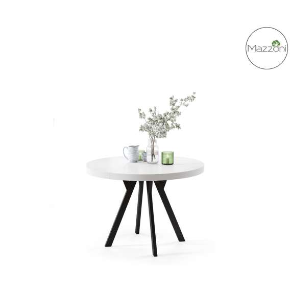 Spisebord VITO 110-310 cm - hvit matt - svart bein - uttrekkbart