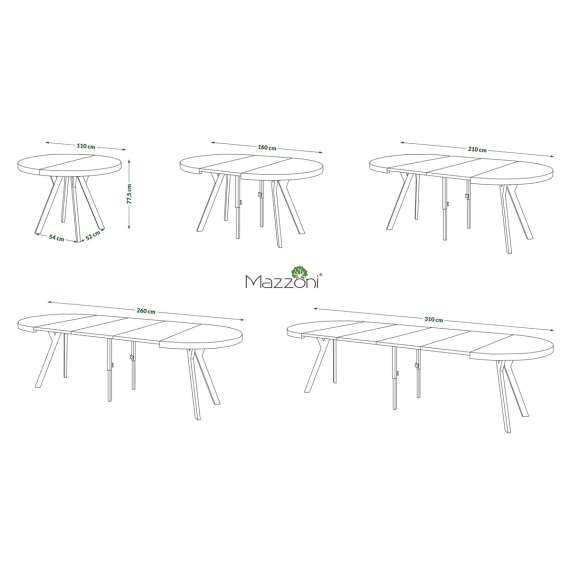 Spisebord VITO 110-310 cm - svart matt - svart bein - uttrekkbart