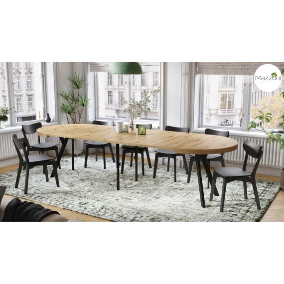 Spisebord VITO 110-310 cm - eik artisan - svart bein - uttrekkbart