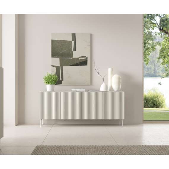 Skjenk Muti 195x81 cm - 4 dører - cashmere - metall ben