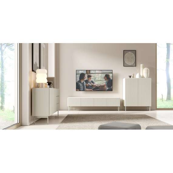 Skjenk Muti 195x81 cm - 4 dører - cashmere - metall ben