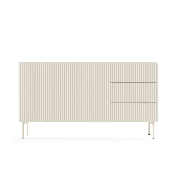 Skjenk Muti 147x81 cm - 2 dører - 3 skuffer - cashmere - metall ben