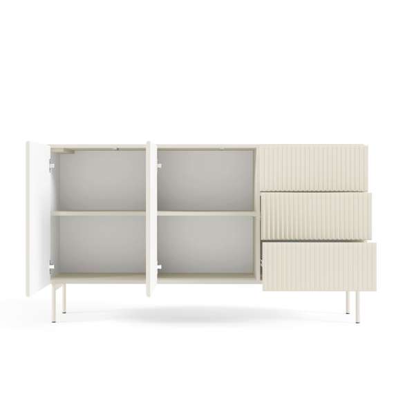 Skjenk Muti 147x81 cm - 2 dører - 3 skuffer - cashmere - metall ben