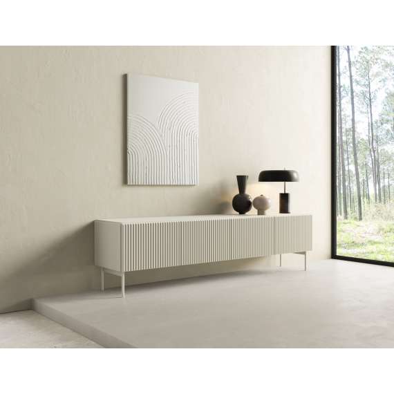 Tv-benk Muti 195x51 cm - 4 dører - cashmere - metall ben