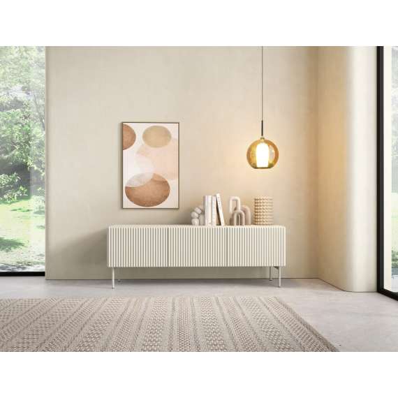 Tv-benk Muti 147x51 cm - 3 dører - cashmere - metall ben