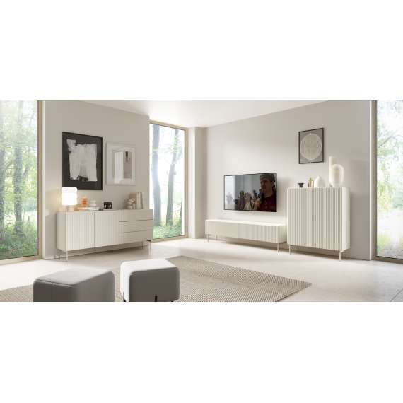 Tv-benk Muti 147x51 cm - 3 dører - cashmere - metall ben