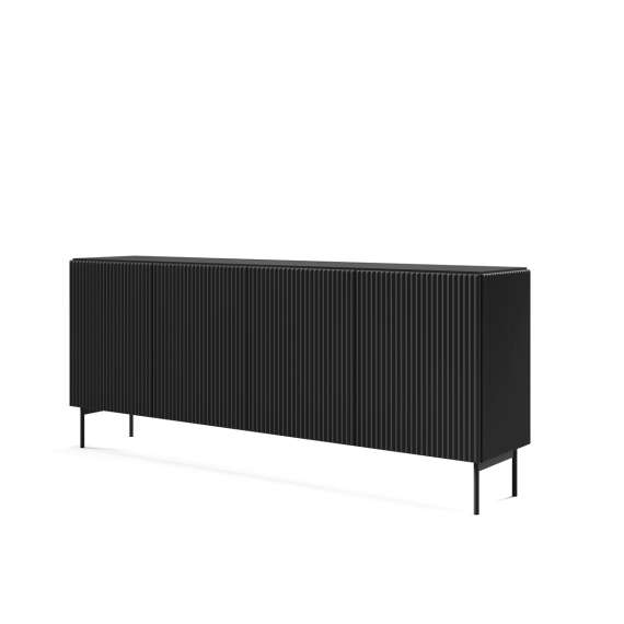 Skjenk Muti 195x81 cm - 4 dører - sort - metall ben