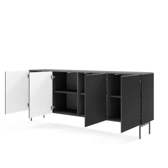 Skjenk Muti 195x81 cm - 4 dører - sort - metall ben