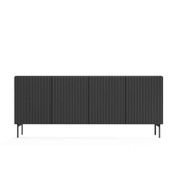 Skjenk Muti 195x81 cm - 4 dører - sort - metall ben