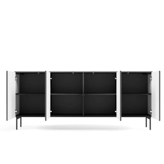 Skjenk Muti 195x81 cm - 4 dører - sort - metall ben