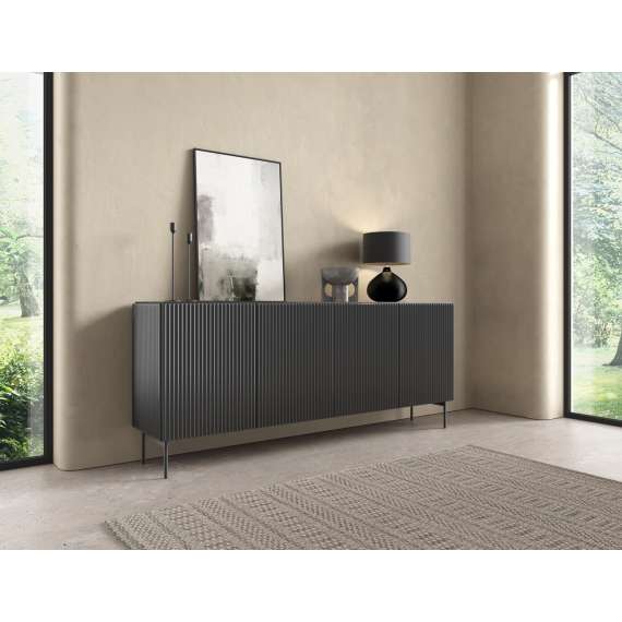 Skjenk Muti 195x81 cm - 4 dører - sort - metall ben