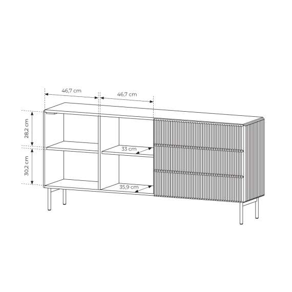 Skjenk Muti 177x81 cm - 2 dører - 3 skuffer - sort - metall ben